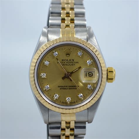 Rolex Ladies Datejust 69173 18k Gold Steel Factory Diamond.